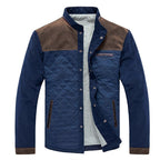 Quilted Jacket Men's Colour Block Stand Collar Button-Up Coat – Casual, Office, Holiday, Gift
