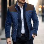 Quilted Jacket Men's Colour Block Stand Collar Button-Up Coat – Casual, Office, Holiday, Gift