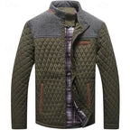 Quilted Jacket Men's Stand Collar Khaki Diamond-Padded – Casual, Office, Autumn Layering, Gift