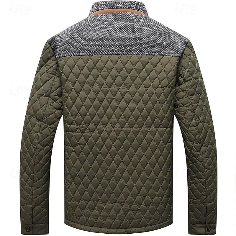 Quilted Jacket Men's Stand Collar Khaki Diamond-Padded – Casual, Office, Autumn Layering, Gift