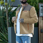 Quilted Jacket Men's Stand Collar Khaki Diamond-Padded – Casual, Office, Autumn Layering, Gift