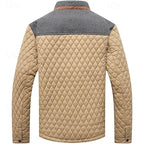 Quilted Jacket Men's Stand Collar Khaki Diamond-Padded – Casual, Office, Autumn Layering, Gift