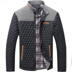 Quilted Jacket Men's Stand Collar Khaki Diamond-Padded – Casual, Office, Autumn Layering, Gift