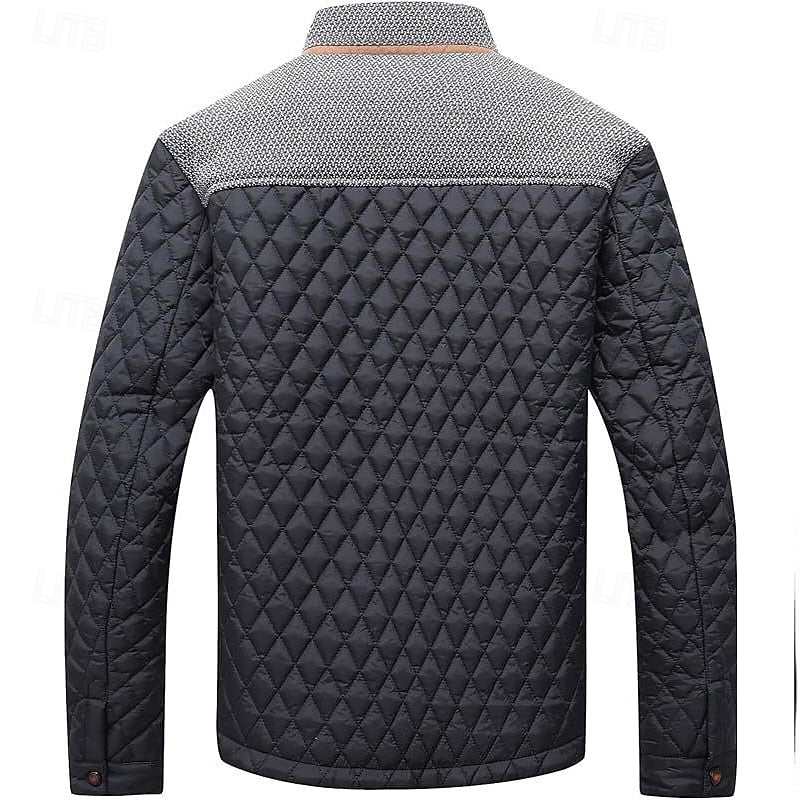 Quilted Jacket Men's Stand Collar Khaki Diamond-Padded – Casual, Office, Autumn Layering, Gift