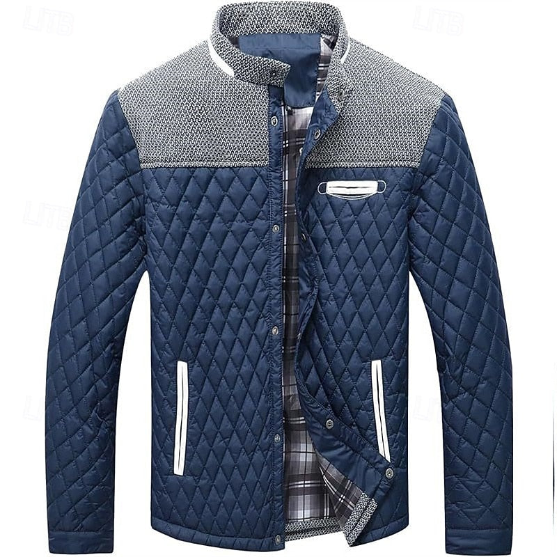 Quilted Jacket Men's Stand Collar Khaki Diamond-Padded – Casual, Office, Autumn Layering, Gift