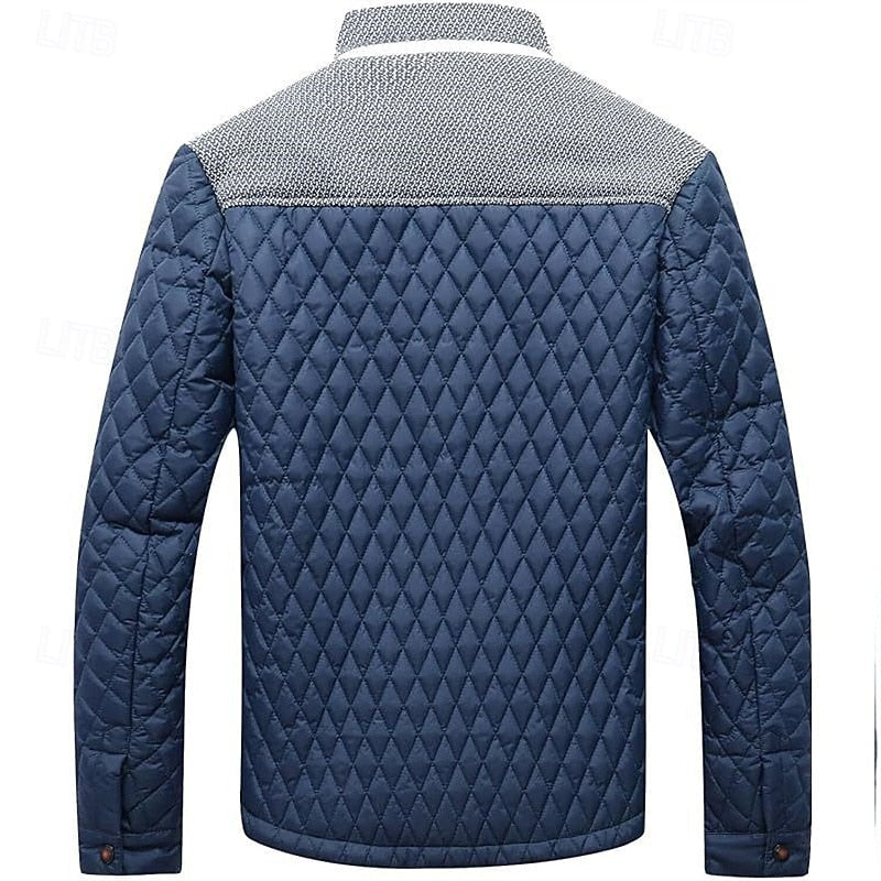 Quilted Jacket Men's Stand Collar Khaki Diamond-Padded – Casual, Office, Autumn Layering, Gift