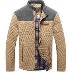 Quilted Jacket Men's Stand Collar Khaki Diamond-Padded – Casual, Office, Autumn Layering, Gift