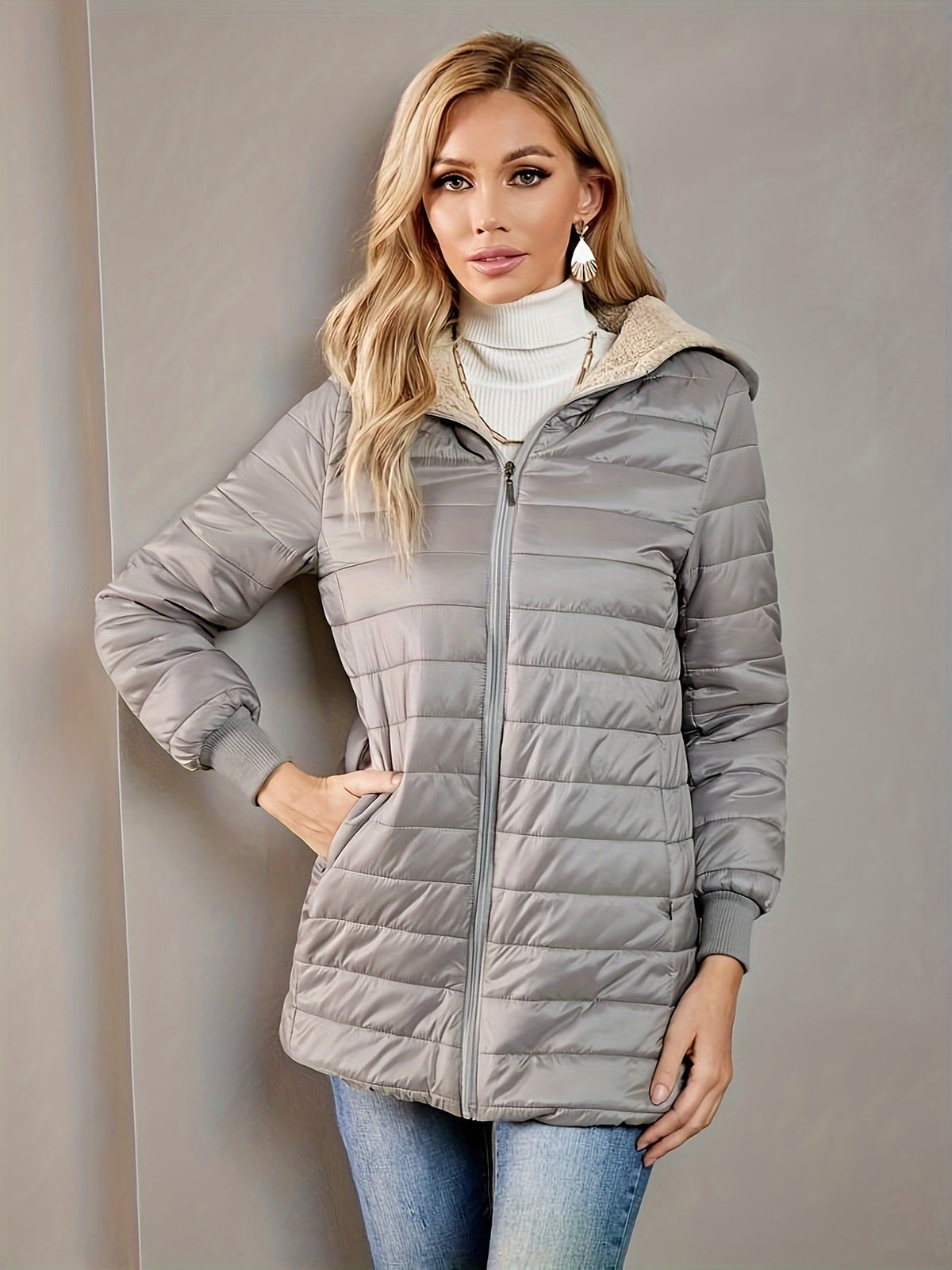 Quilted Puffer Coat Fleece-Lined Longline Black Women's – Casual, Winter, Holiday, Gift