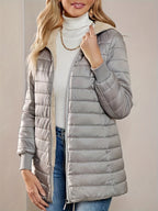 Quilted Puffer Coat Fleece-Lined Longline Black Women's – Casual, Winter, Holiday, Gift