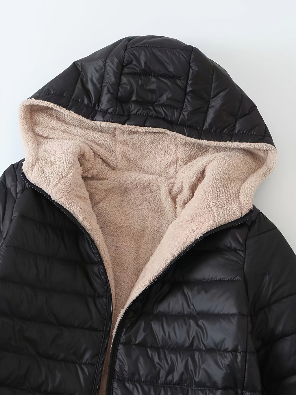 Quilted Puffer Coat Fleece-Lined Longline Black Women's – Casual, Winter, Holiday, Gift
