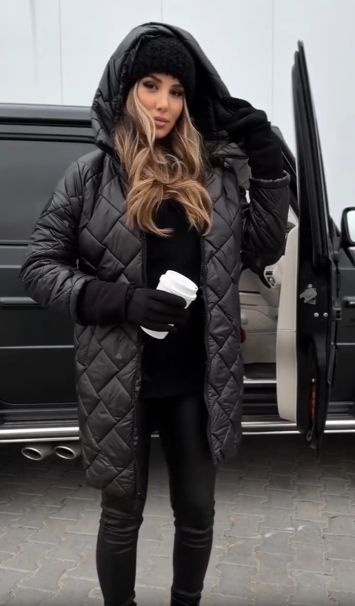 Quilted Puffer Coat Longline Hooded Women's Pink – Casual, Office, Holiday, Winter Gift