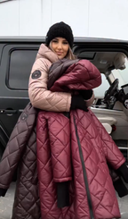 Quilted Puffer Coat Longline Hooded Women's Pink – Casual, Office, Holiday, Winter Gift