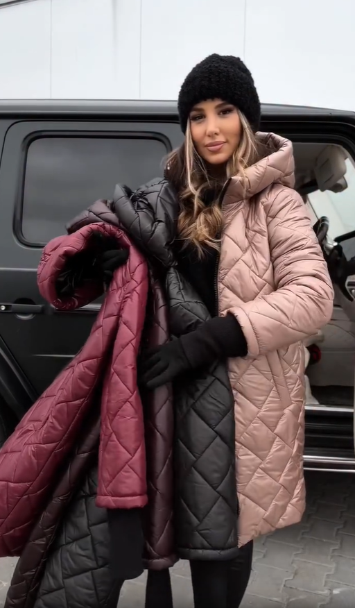 Quilted Puffer Coat Longline Hooded Women's Pink – Casual, Office, Holiday, Winter Gift