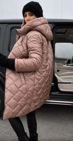 Quilted Puffer Coat Longline Hooded Women's Pink – Casual, Office, Holiday, Winter Gift