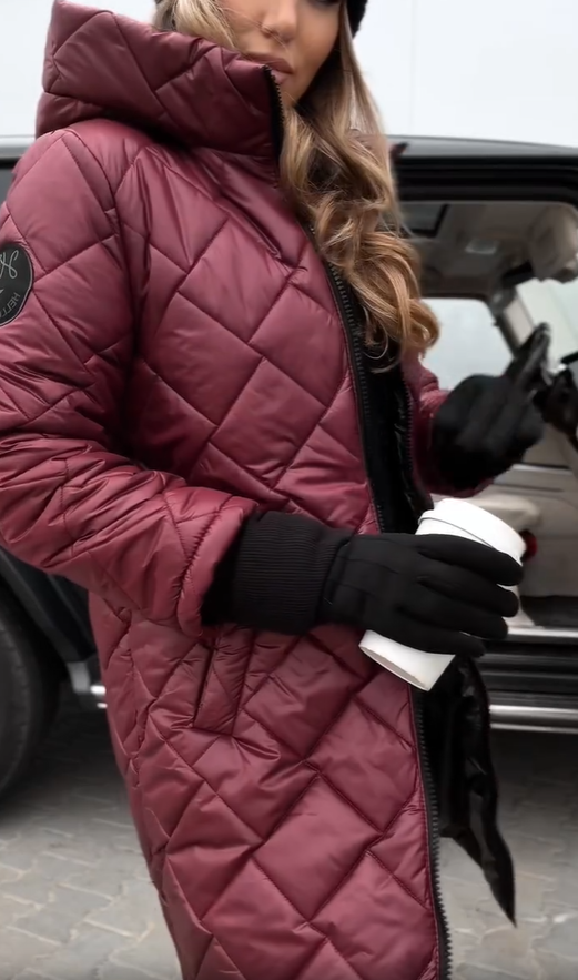 Quilted Puffer Coat Longline Hooded Women's Pink – Casual, Office, Holiday, Winter Gift