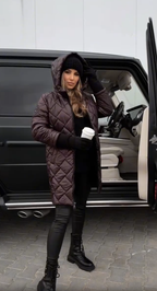 Quilted Puffer Coat Longline Hooded Women's Pink – Casual, Office, Holiday, Winter Gift
