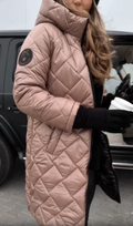 Quilted Puffer Coat Longline Hooded Women's Pink – Casual, Office, Holiday, Winter Gift