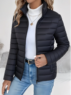 Quilted Puffer Jacket Women's Lightweight Stand Collar Zip-Up – Casual, Spring Outerwear