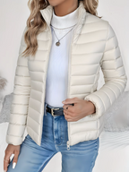 Quilted Puffer Jacket Women's Lightweight Stand Collar Zip-Up – Casual, Spring Outerwear