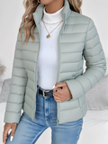 Quilted Puffer Jacket Women's Lightweight Stand Collar Zip-Up – Casual, Spring Outerwear