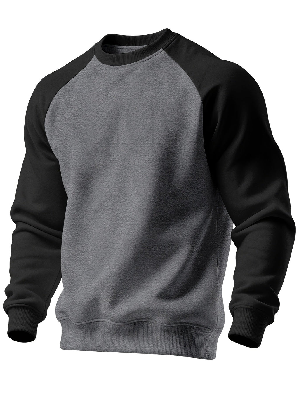 Raglan Crew Neck Sweatshirt Grey Black Colour Block Men's – Casual, Office, Holiday, Gift