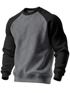 Raglan Crew Neck Sweatshirt Grey Black Colour Block Men's – Casual, Office, Holiday, Gift