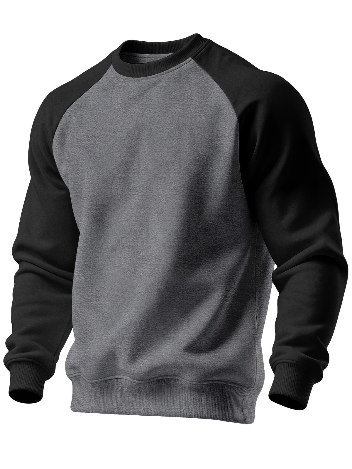 Raglan Crew Neck Sweatshirt Grey Black Colour Block Men's – Casual, Office, Holiday, Gift