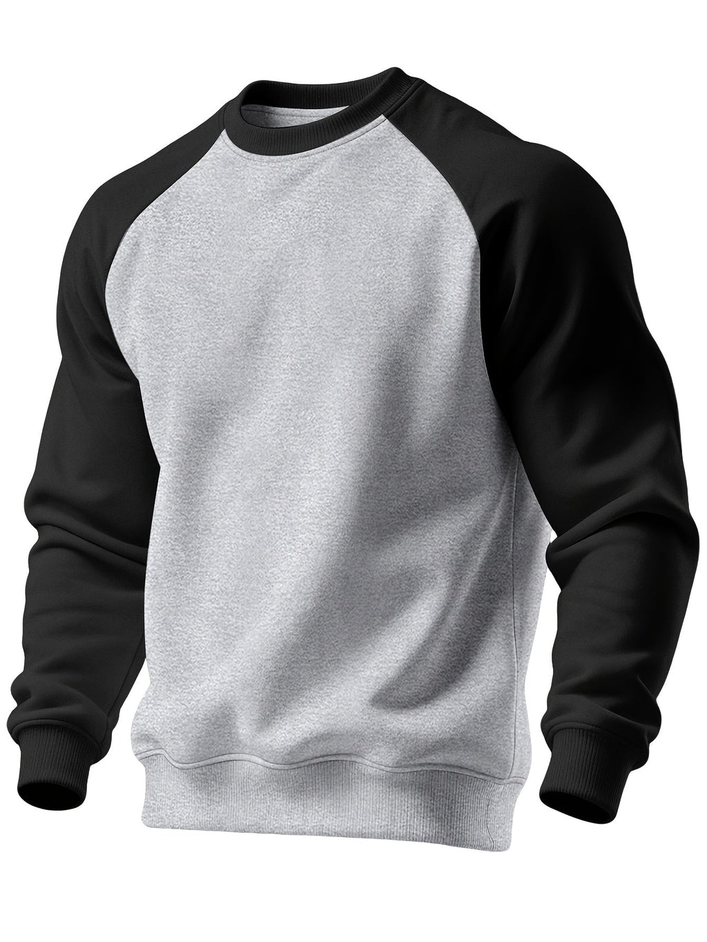 Raglan Crew Neck Sweatshirt Grey Black Colour Block Men's – Casual, Office, Holiday, Gift