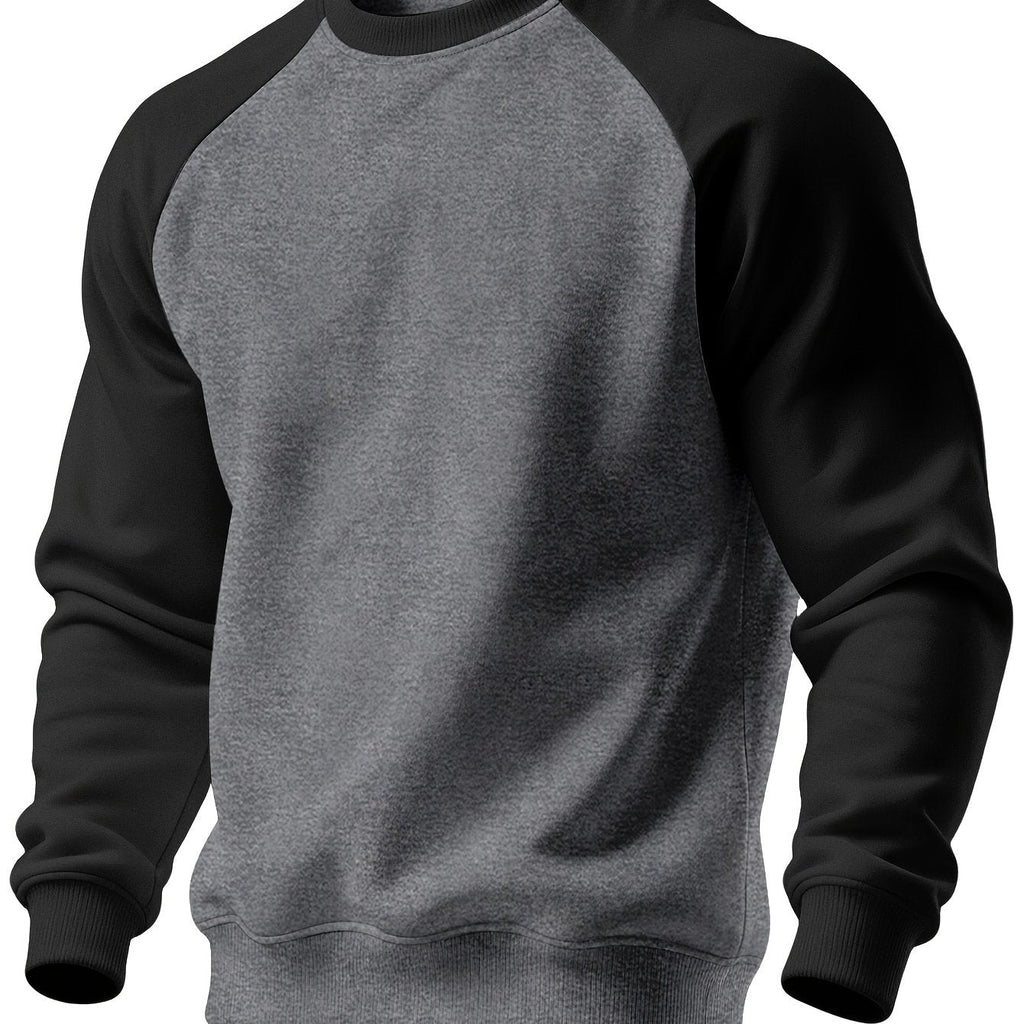 Raglan Crew Neck Sweatshirt Grey Black Colour Block Men's – Casual, Office, Holiday, Gift