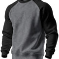 Raglan Crew Neck Sweatshirt Grey Black Colour Block Men's – Casual, Office, Holiday, Gift