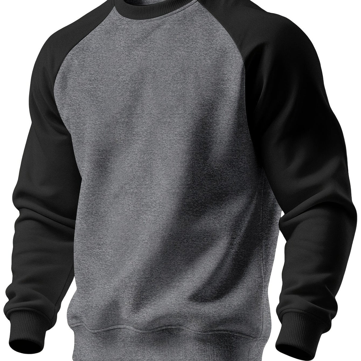 Raglan Crew Neck Sweatshirt Grey Black Colour Block Men's – Casual, Office, Holiday, Gift