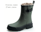Rain Boots Rubber Fur-Lined Mid-Calf Wellies Men's Green – Garden, Outdoor, Winter Wear