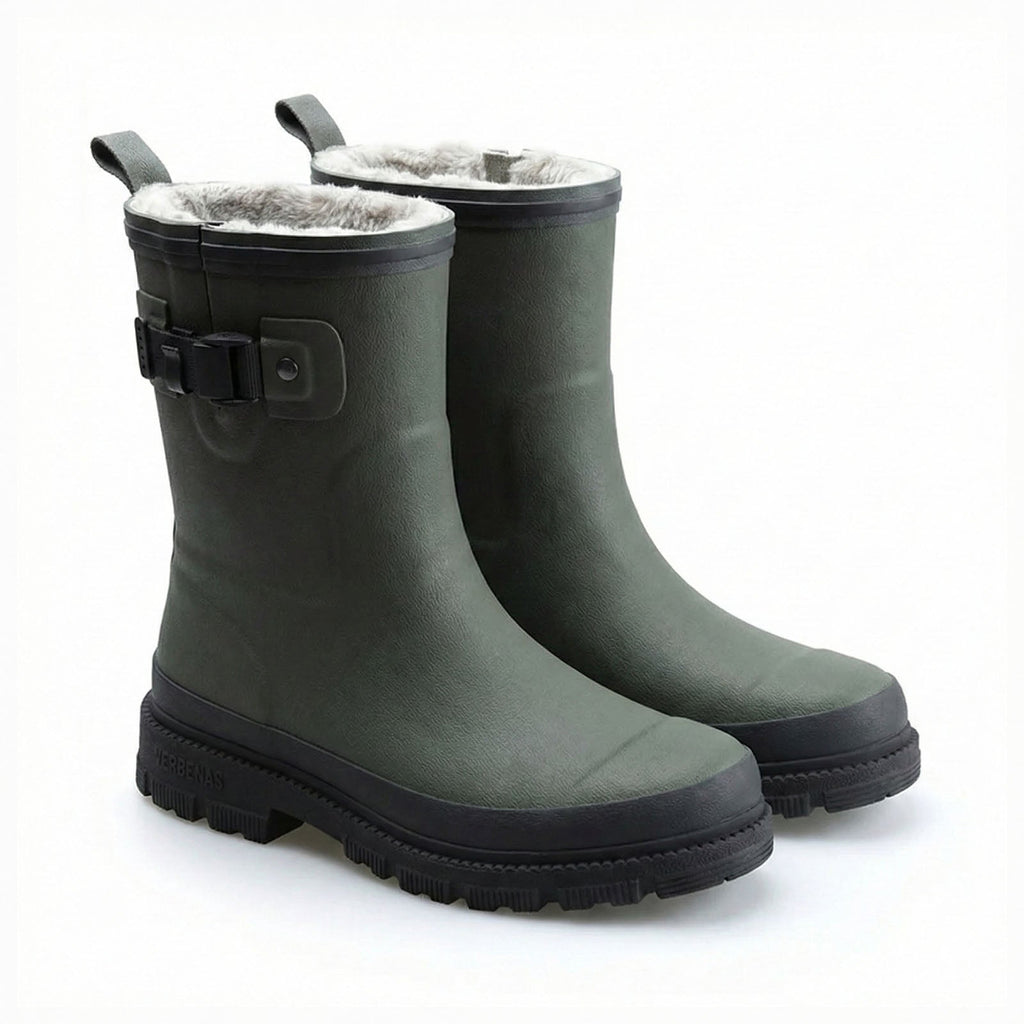 Rain Boots Rubber Fur-Lined Mid-Calf Wellies Men's Green – Garden, Outdoor, Winter Wear