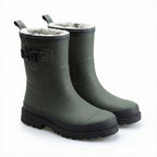 Rain Boots Rubber Fur-Lined Mid-Calf Wellies Men's Green – Garden, Outdoor, Winter Wear