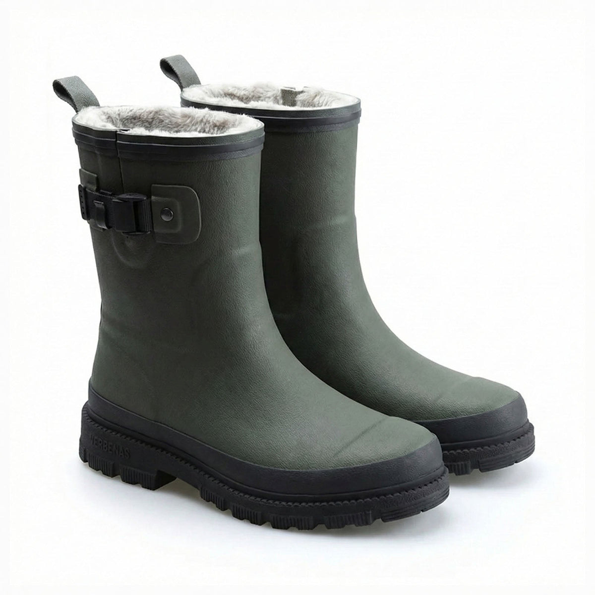 Rain Boots Rubber Fur-Lined Mid-Calf Wellies Men's Green – Garden, Outdoor, Winter Wear