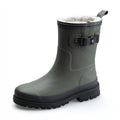 Rain Boots Rubber Fur-Lined Mid-Calf Wellies Men's Green – Garden, Outdoor, Winter Wear