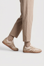 Retro Trainers Beige Suede Gum Sole Lace-Up Women's – Casual, Everyday Walking Shoes