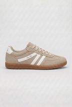 Retro Trainers Beige Suede Gum Sole Lace-Up Women's – Casual, Everyday Walking Shoes