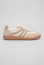 Retro Trainers Beige Suede Gum Sole Lace-Up Women's – Casual, Everyday Walking Shoes