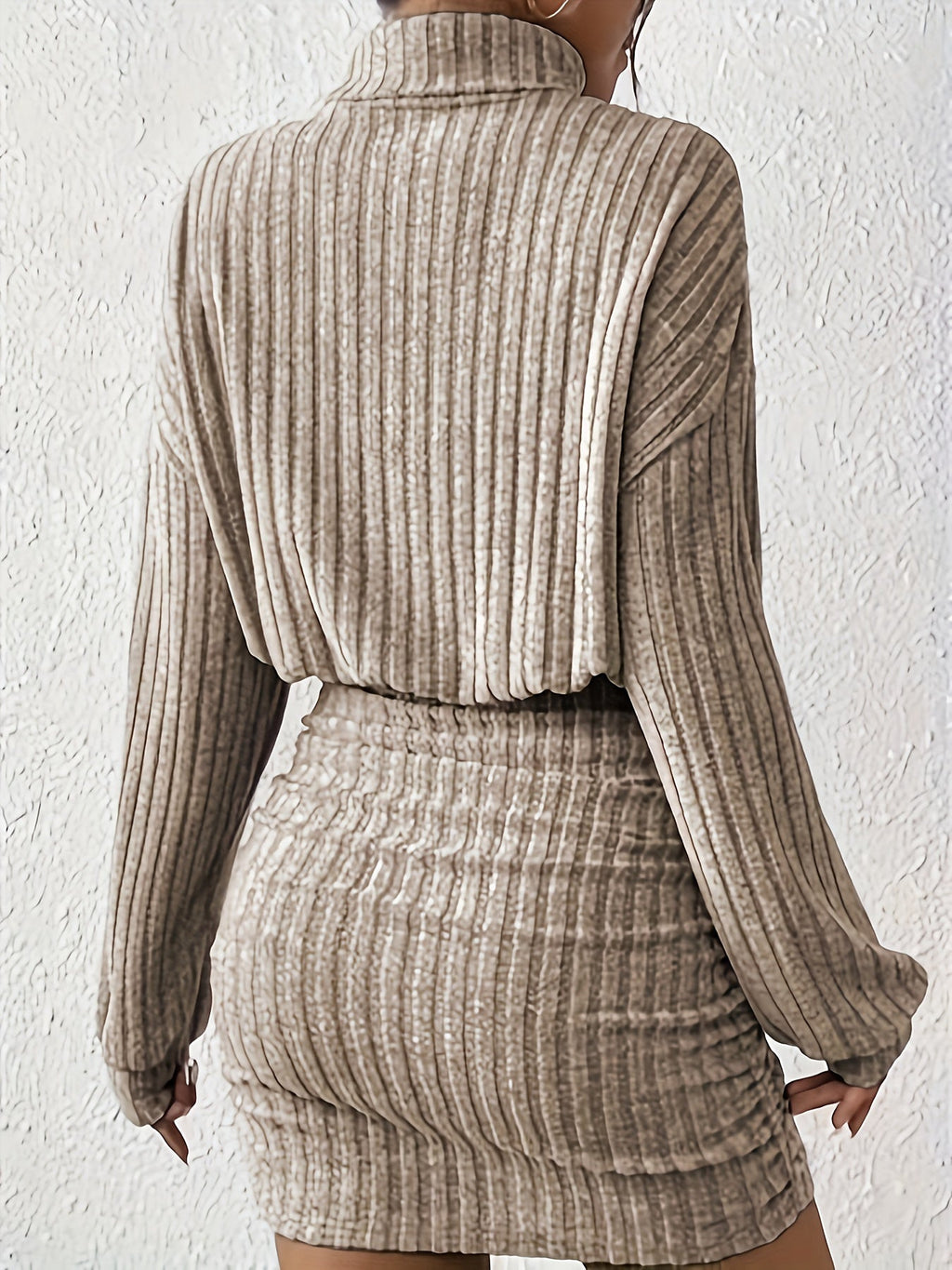 Ribbed Bodycon Mini Dress Long Sleeve Ruched Women's – Casual, Office, Holiday, Gift