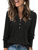 Ribbed Henley Top Green Button V-Neck Women's Long Sleeve – Casual, Office, Everyday, Gift