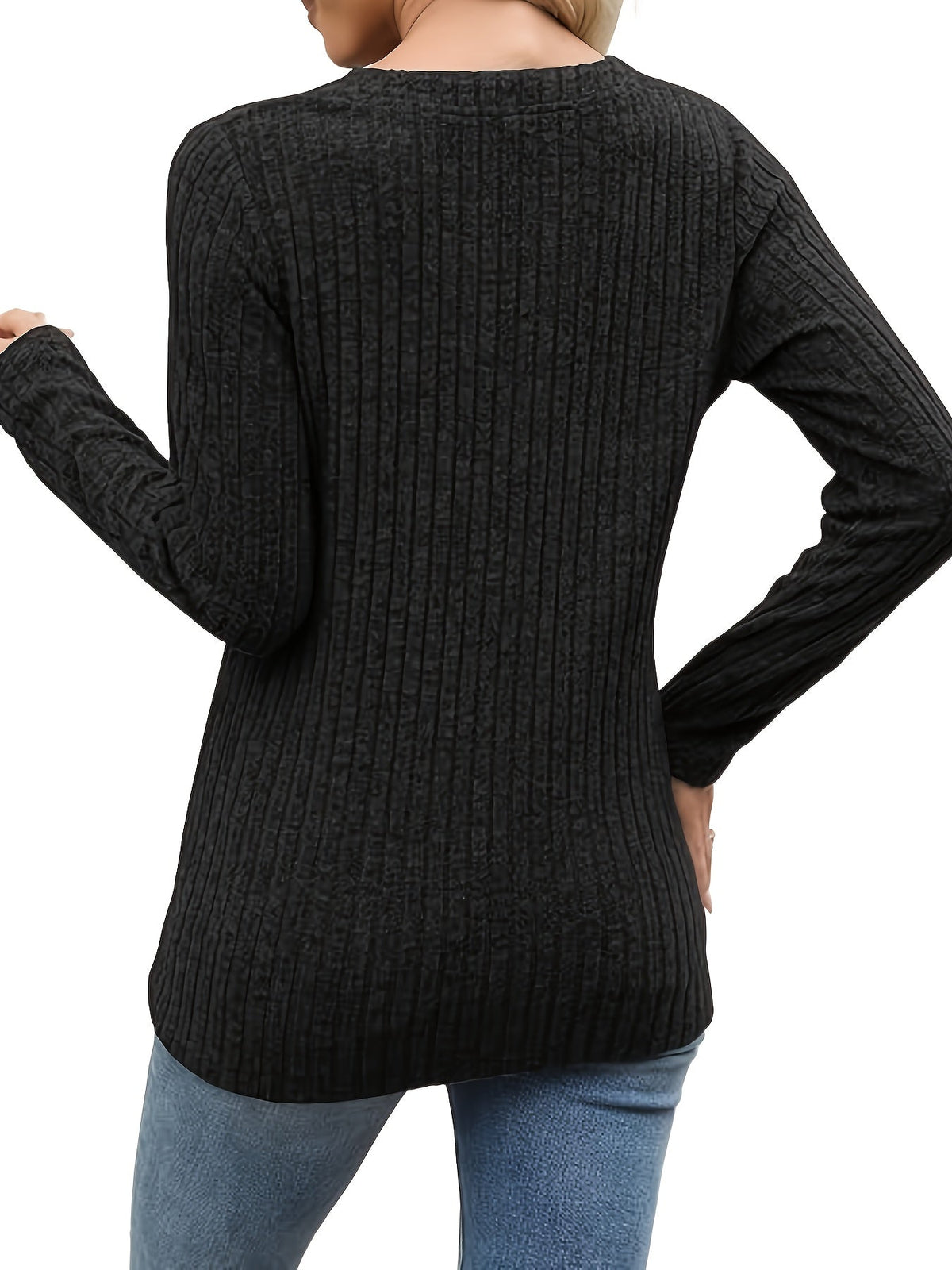 Ribbed Henley Top Green Button V-Neck Women's Long Sleeve – Casual, Office, Everyday, Gift