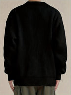 Ribbed Knit Cardigan Black Men's Collared Button-Up – Casual, Office, Layering, Gift