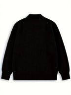 Ribbed Knit Cardigan Black Men's Collared Button-Up – Casual, Office, Layering, Gift