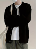 Ribbed Knit Cardigan Black Men's Collared Button-Up – Casual, Office, Layering, Gift