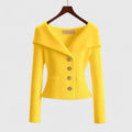 Ribbed Knit Cardigan Off-Shoulder Gold Button Women's – Office, Casual, Holiday, Gift