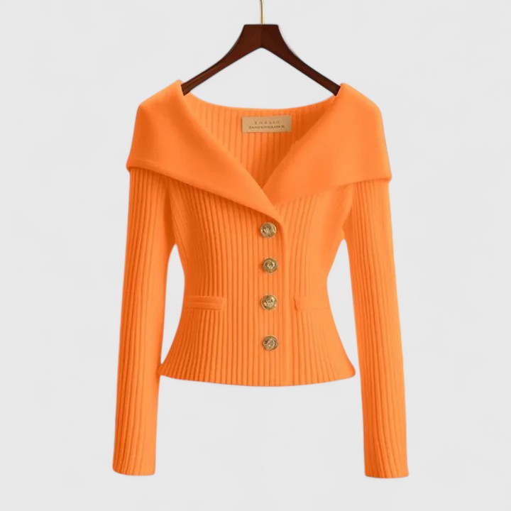 Ribbed Knit Cardigan Off-Shoulder Gold Button Women's – Office, Casual, Holiday, Gift