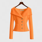 Ribbed Knit Cardigan Off-Shoulder Gold Button Women's – Office, Casual, Holiday, Gift