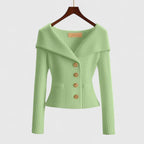 Ribbed Knit Cardigan Off-Shoulder Gold Button Women's – Office, Casual, Holiday, Gift