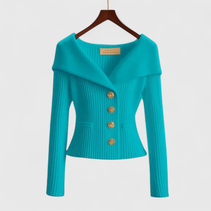 Ribbed Knit Cardigan Off-Shoulder Gold Button Women's – Office, Casual, Holiday, Gift